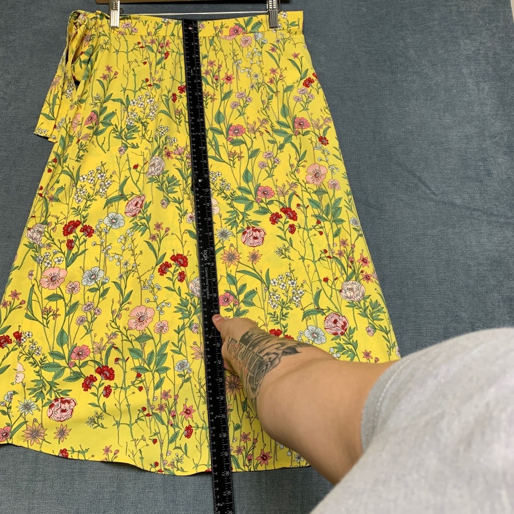Loft Wrap Midi Skirt Womens 6 Yellow Floral High Low Tie Waist Summer Party Wear - Picture 6 of 13